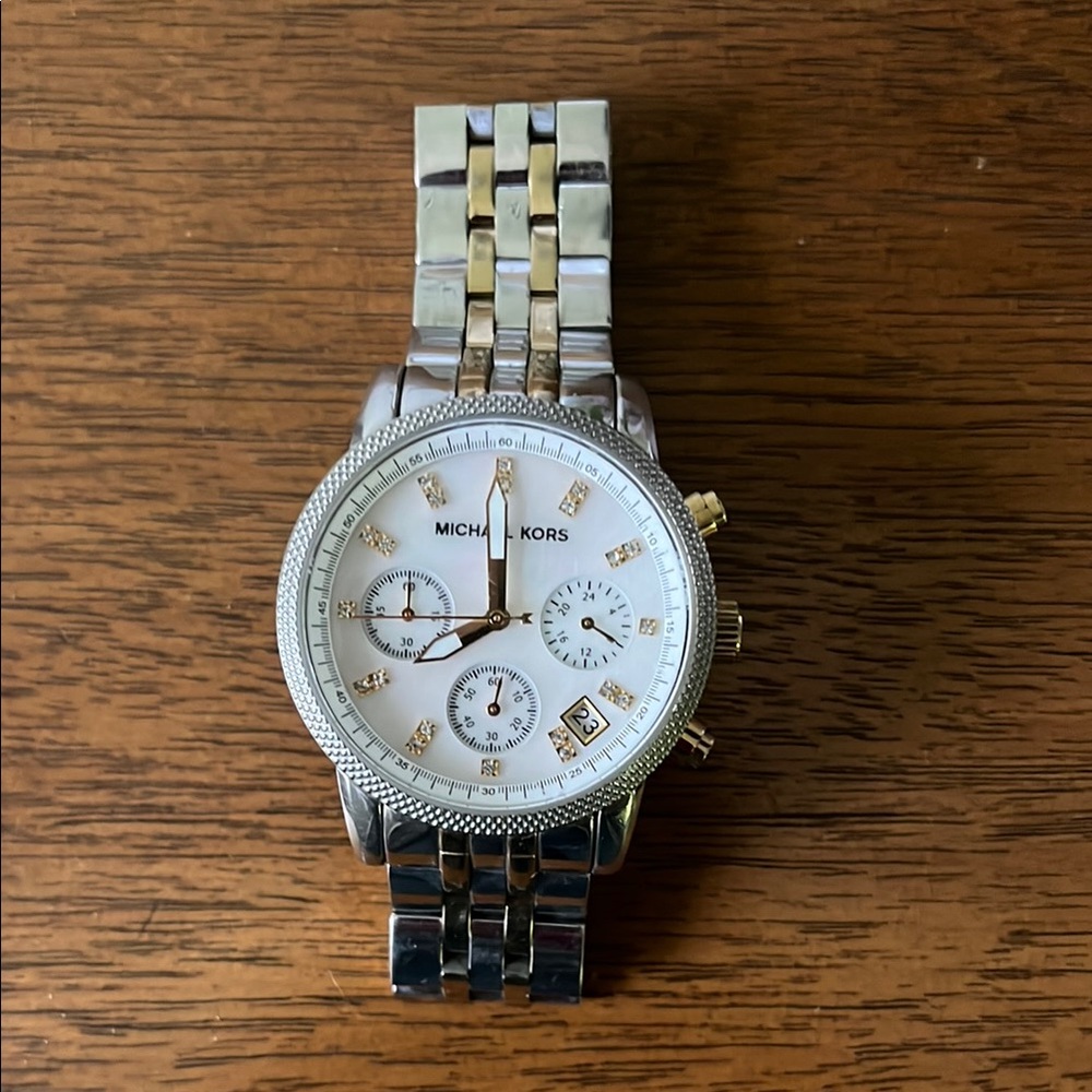 Michael Kors Silver and Gold Two-Tone Chronograph Watch